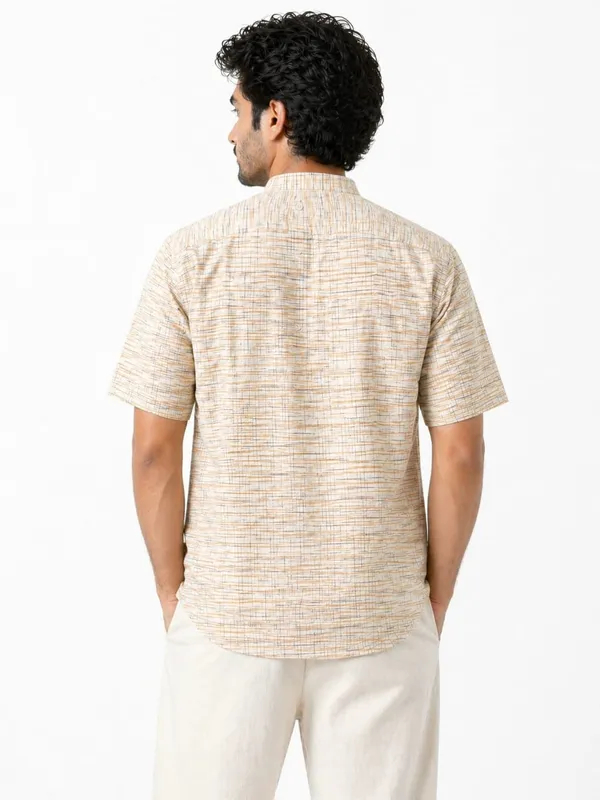 Men’s_Khadi_Cotton_Lycra_Short_Kurta_–_Beige__cream_chiku_Textured_Casual_Kurta