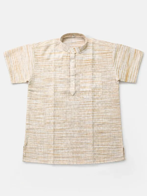 Men’s_Khadi_Cotton_Lycra_Short_Kurta_–_Beige__cream_chiku_Textured_Casual_Kurta