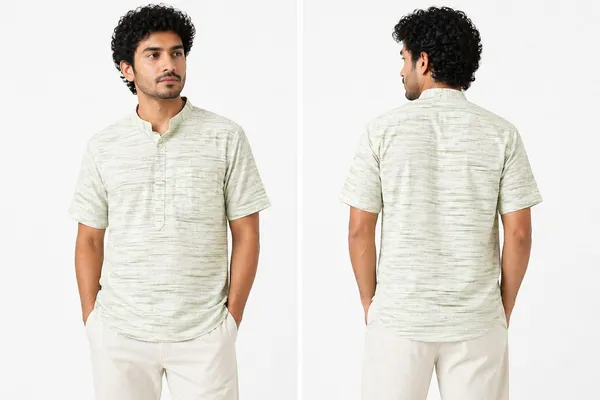 Men’s_Khadi_Cotton_Lycra_Short_Kurta_–_apple_Green_Textured_Casual_Kurta