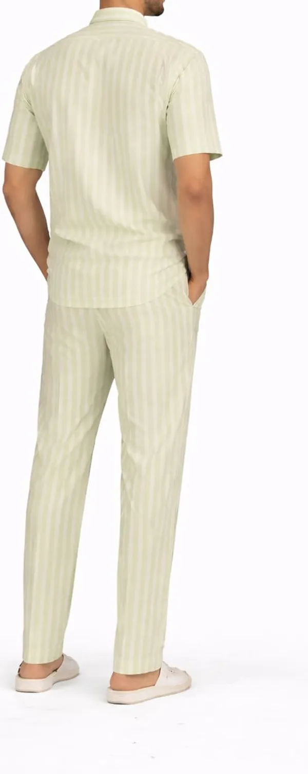 Men’s_Light_Green_Striped_Short_Kurta_–_Mandarin_Collar_Casual_Wear