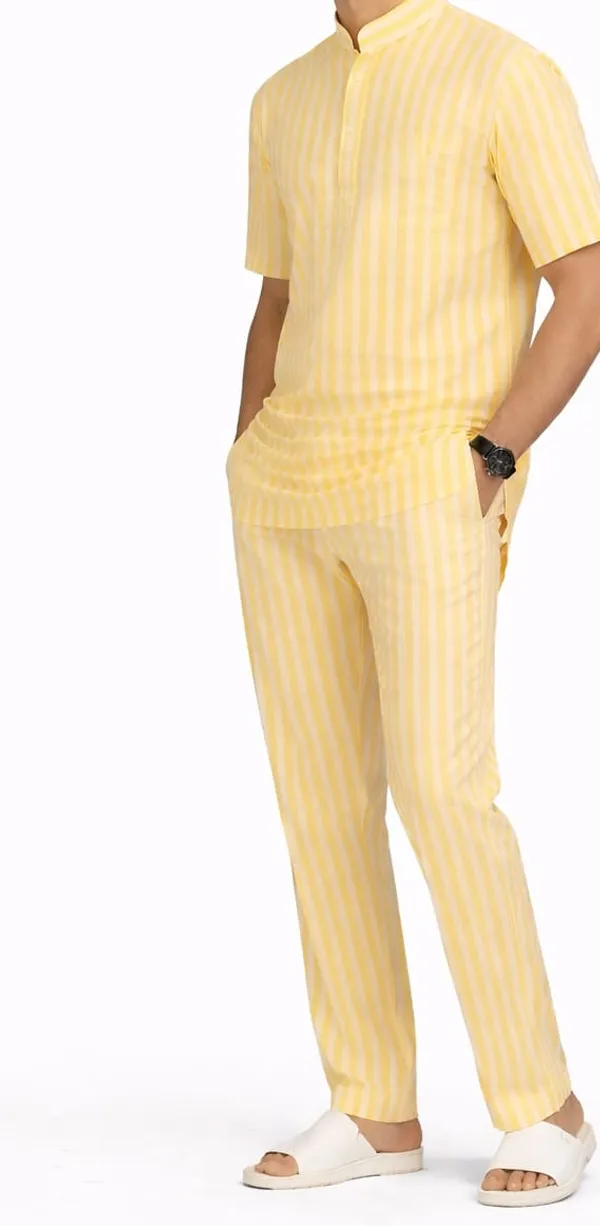 Men’s_Mustard_Yellow_Striped_Short_Kurta_–_Mandarin_Collar_Casual_Wear