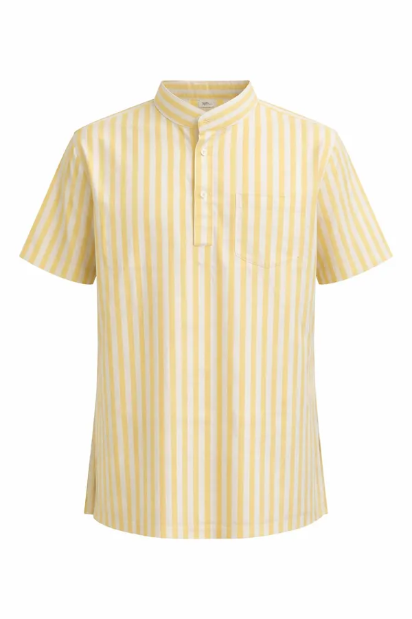 Men’s_Mustard_Yellow_Striped_Short_Kurta_–_Mandarin_Collar_Casual_Wear