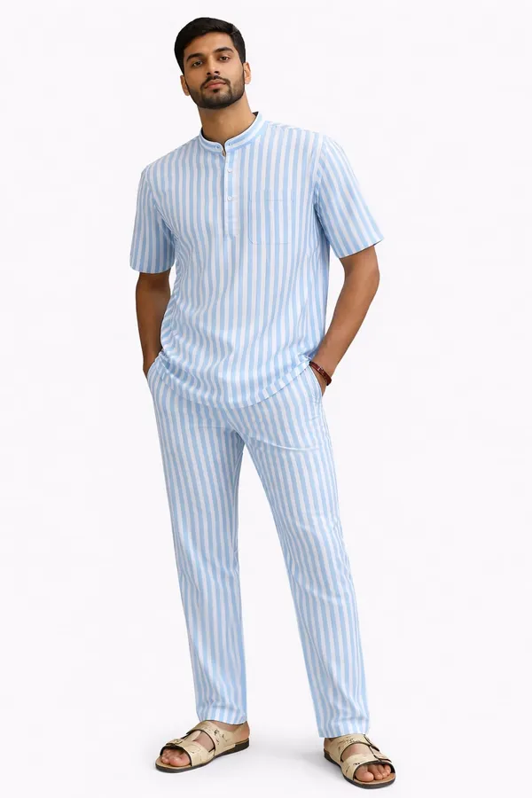 Men’s_Sky_Blue_Striped_Short_Kurta_–_Mandarin_Collar_Casual_Wear