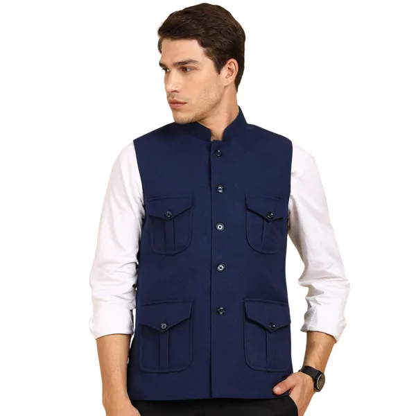 Blue_Stylish_Woolen_Waistcoat_With_Pockets_Button_Closure_Slim_Fit_Vest_For_Men