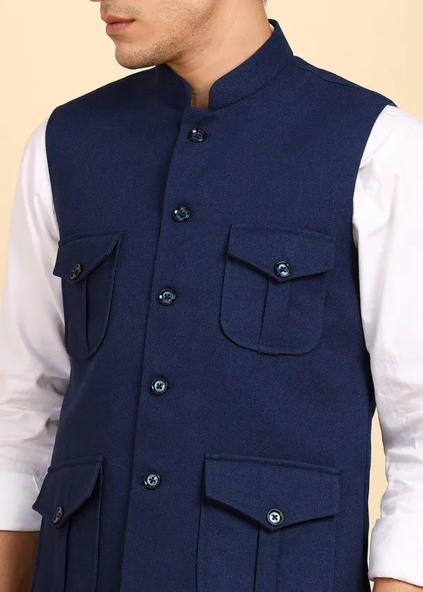 Blue_Stylish_Woolen_Waistcoat_With_Pockets_Button_Closure_Slim_Fit_Vest_For_Men