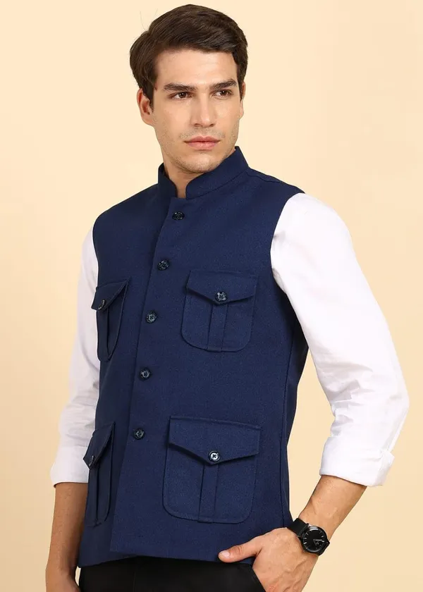 Blue_Stylish_Woolen_Waistcoat_With_Pockets_Button_Closure_Slim_Fit_Vest_For_Men