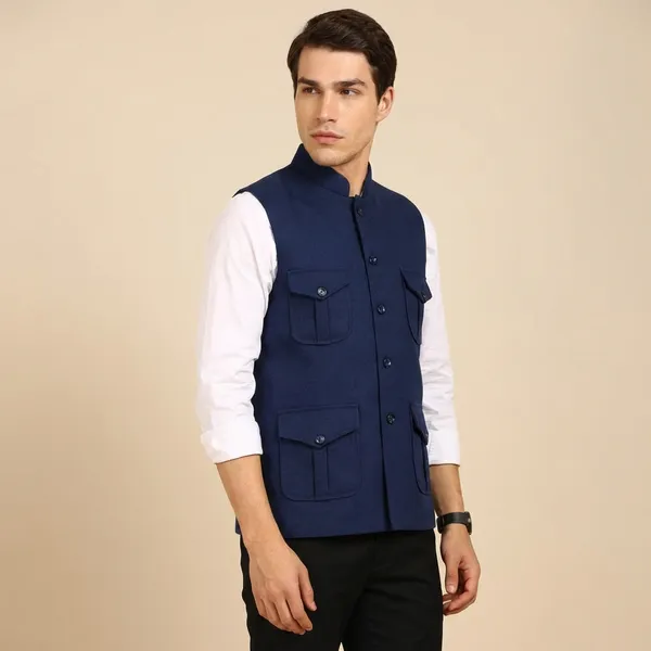 Blue_Stylish_Woolen_Waistcoat_With_Pockets_Button_Closure_Slim_Fit_Vest_For_Men