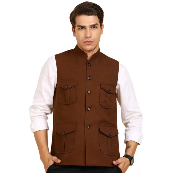 Brown_Stylish_Woolen_Waistcoat_With_Pockets_Button_Closure_Slim_Fit_Vest_For_Men