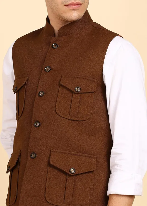 Brown_Stylish_Woolen_Waistcoat_With_Pockets_Button_Closure_Slim_Fit_Vest_For_Men