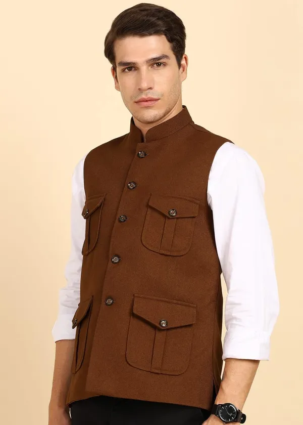 Brown_Stylish_Woolen_Waistcoat_With_Pockets_Button_Closure_Slim_Fit_Vest_For_Men