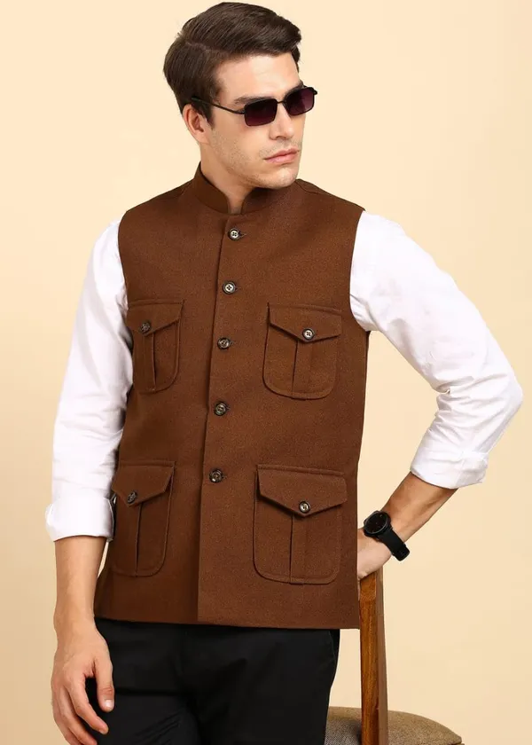 Brown_Stylish_Woolen_Waistcoat_With_Pockets_Button_Closure_Slim_Fit_Vest_For_Men