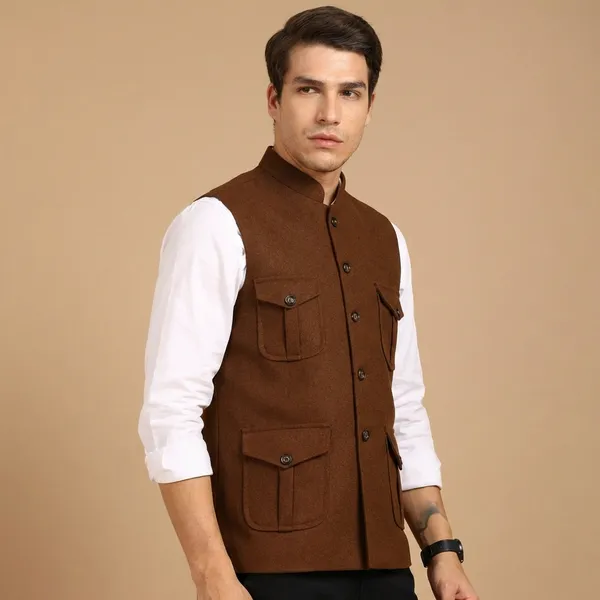 Brown_Stylish_Woolen_Waistcoat_With_Pockets_Button_Closure_Slim_Fit_Vest_For_Men
