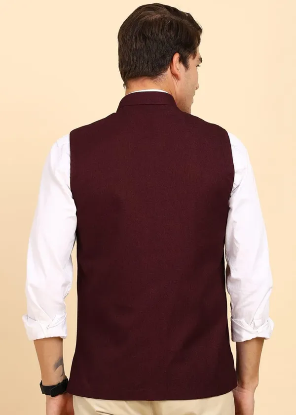 Burgandy_Stylish_Woolen_Waistcoat_With_Pockets_Button_Closure_Slim_Fit_Vest_For_Men