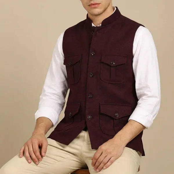 Burgandy_Stylish_Woolen_Waistcoat_With_Pockets_Button_Closure_Slim_Fit_Vest_For_Men