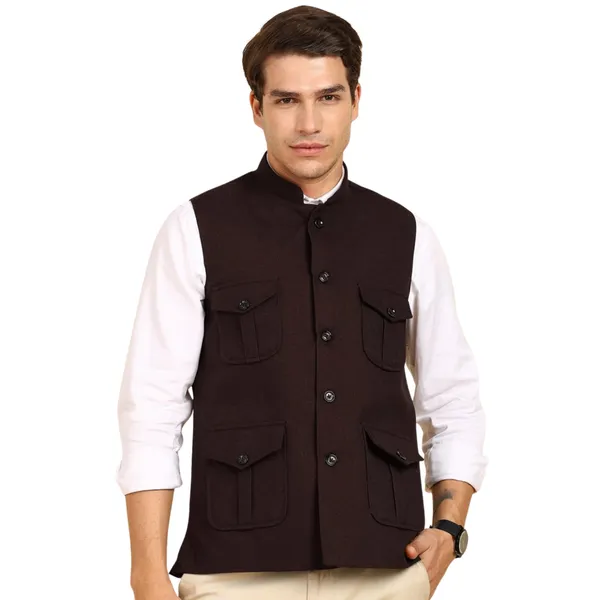Dark_Brown_Stylish_Woolen_Waistcoat_With_Pockets_Button_Closure_Slim_Fit_Vest_For_Men