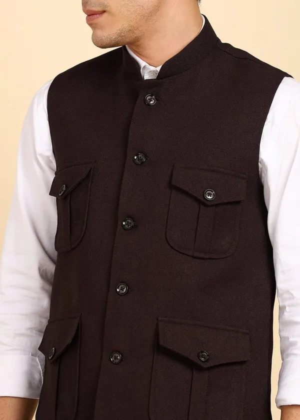 Dark_Brown_Stylish_Woolen_Waistcoat_With_Pockets_Button_Closure_Slim_Fit_Vest_For_Men