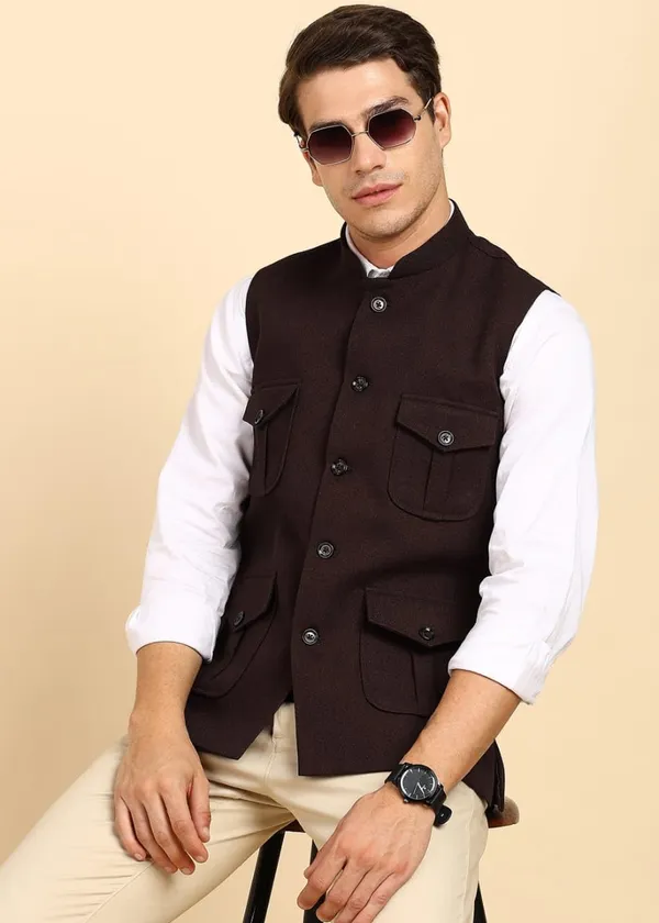 Dark_Brown_Stylish_Woolen_Waistcoat_With_Pockets_Button_Closure_Slim_Fit_Vest_For_Men