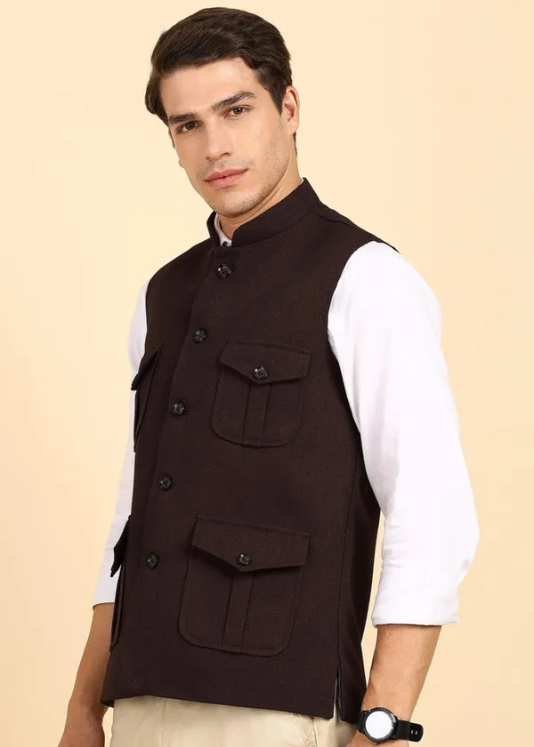 Dark_Brown_Stylish_Woolen_Waistcoat_With_Pockets_Button_Closure_Slim_Fit_Vest_For_Men