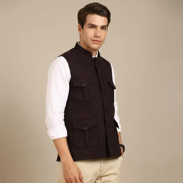 Dark_Brown_Stylish_Woolen_Waistcoat_With_Pockets_Button_Closure_Slim_Fit_Vest_For_Men