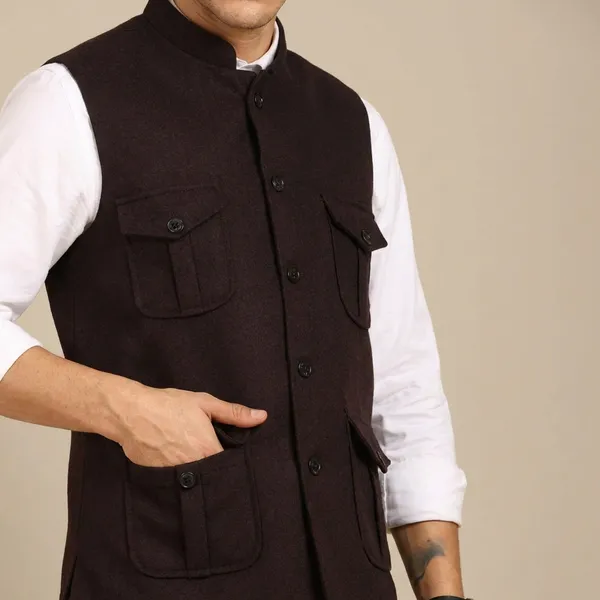 Dark_Brown_Stylish_Woolen_Waistcoat_With_Pockets_Button_Closure_Slim_Fit_Vest_For_Men
