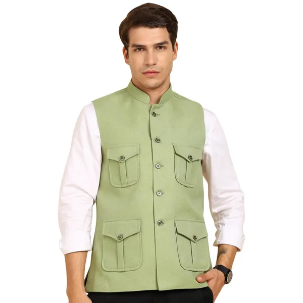 Pista_Green_Stylish_Woolen_Waistcoat_With_Pockets_Button_Closure_Slim_Fit_Vest_For_Men