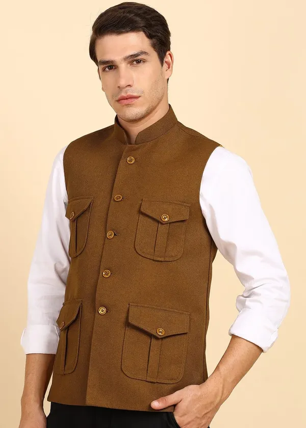 Wooden_Brown_Stylish_Woolen_Waistcoat_With_Pockets_Button_Closure_Slim_Fit_Vest_For_Men