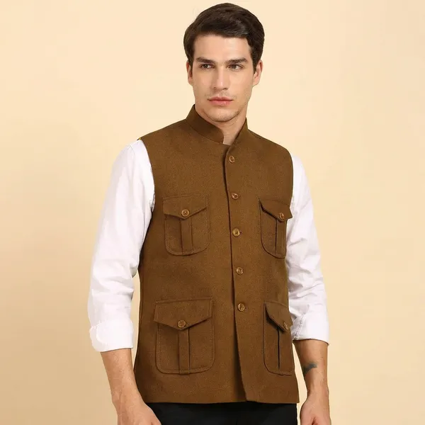 Wooden_Brown_Stylish_Woolen_Waistcoat_With_Pockets_Button_Closure_Slim_Fit_Vest_For_Men