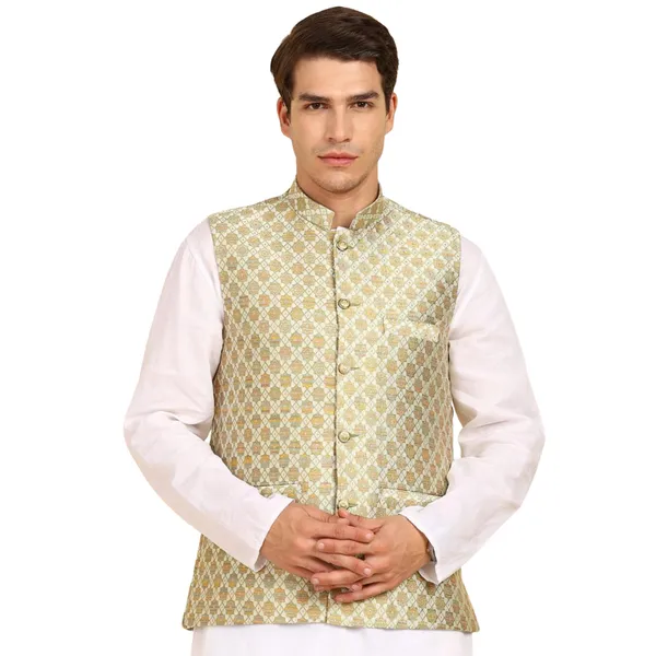 Cream_Stylish_Ethnic_Waistcoat_Designer_Button_Closure_Vest_Traditional_Kurta_Jacket_For_Men