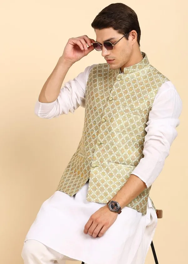 Cream_Stylish_Ethnic_Waistcoat_Designer_Button_Closure_Vest_Traditional_Kurta_Jacket_For_Men