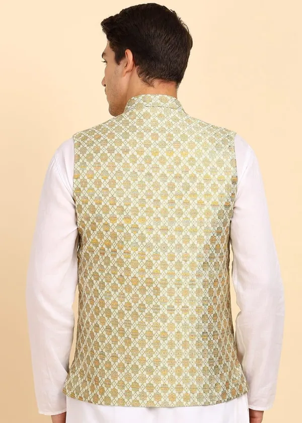 Cream_Stylish_Ethnic_Waistcoat_Designer_Button_Closure_Vest_Traditional_Kurta_Jacket_For_Men