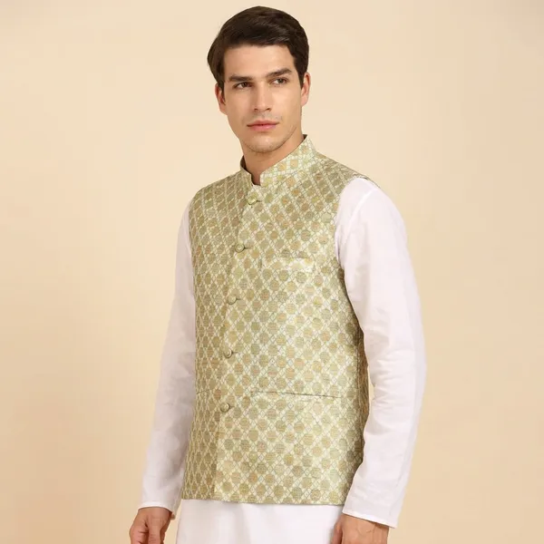 Cream_Stylish_Ethnic_Waistcoat_Designer_Button_Closure_Vest_Traditional_Kurta_Jacket_For_Men