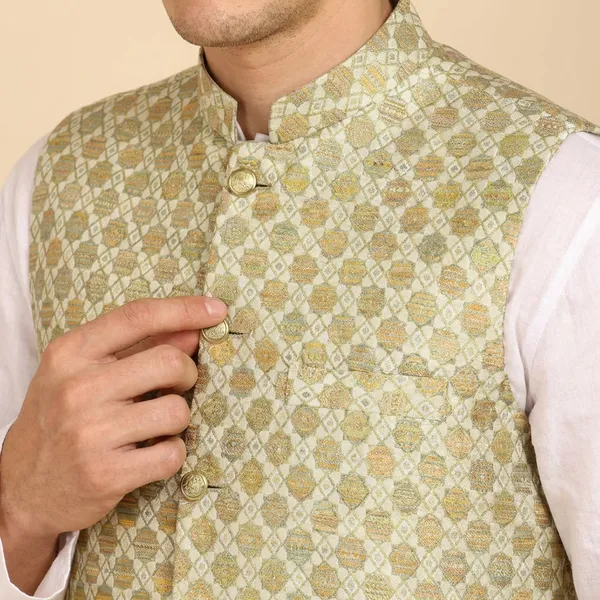 Cream_Stylish_Ethnic_Waistcoat_Designer_Button_Closure_Vest_Traditional_Kurta_Jacket_For_Men