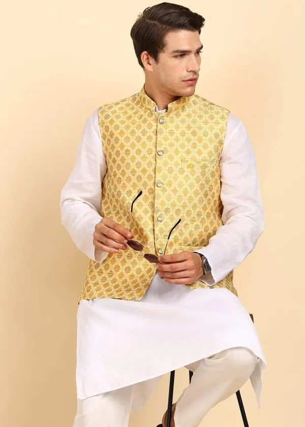Golden_Stylish_Ethnic_Waistcoat_Designer_Button_Closure_Vest_Traditional_Kurta_Jacket_For_Men