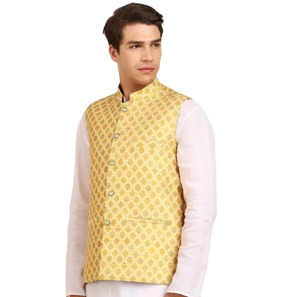 Golden_Stylish_Ethnic_Waistcoat_Designer_Button_Closure_Vest_Traditional_Kurta_Jacket_For_Men