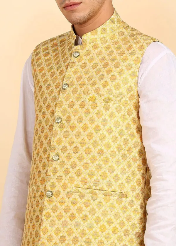 Golden_Stylish_Ethnic_Waistcoat_Designer_Button_Closure_Vest_Traditional_Kurta_Jacket_For_Men