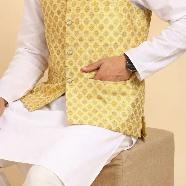Golden_Stylish_Ethnic_Waistcoat_Designer_Button_Closure_Vest_Traditional_Kurta_Jacket_For_Men