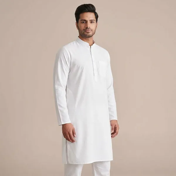 White_Cotton_Blend_Kurta_For_Men