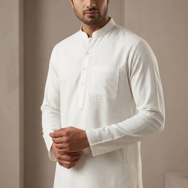 White_Cotton_Blend_Kurta_For_Men