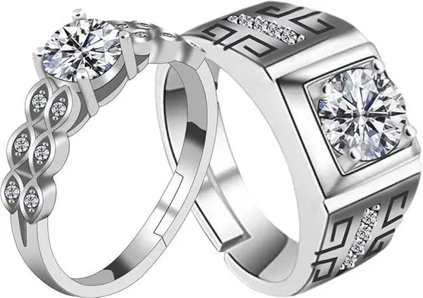 Pack_Of_2__Silver_Plated_Zirconia_Studded_Ring_Set_for_Couples,_Lovers_Engagement_Ring_Valentine_Gift_Silver_Alloy_Ring_For_Women