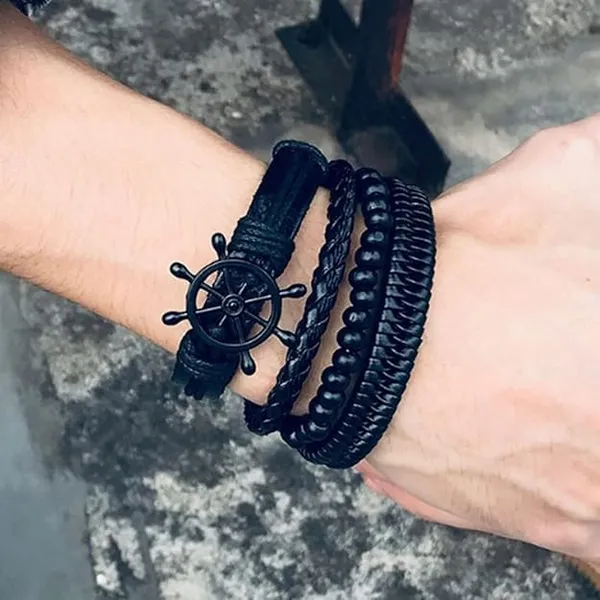 Pack_Of_4_Black_Leather_Bracelet_For_Men