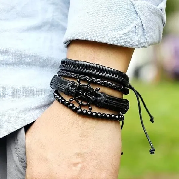 Pack_Of_4_Black_Leather_Bracelet_For_Men
