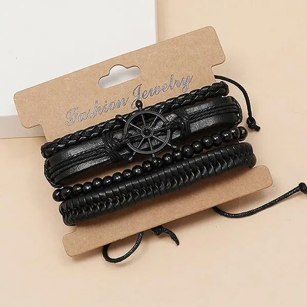 Pack_Of_4_Black_Leather_Bracelet_For_Men
