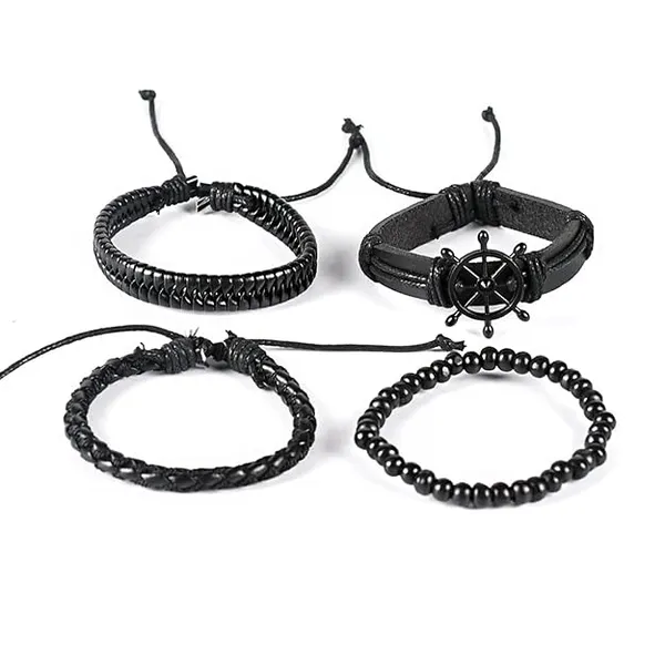 Pack_Of_4_Black_Leather_Bracelet_For_Men