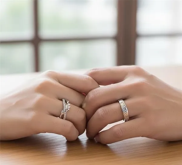 Silver_Leaf_Design_Couple_Rings_–_Matching_Promise_Rings_with_Diamond_Accents_for_Him_&_Her_–_Nature-Inspired_Engagement_&_Anniversary_Jewelry