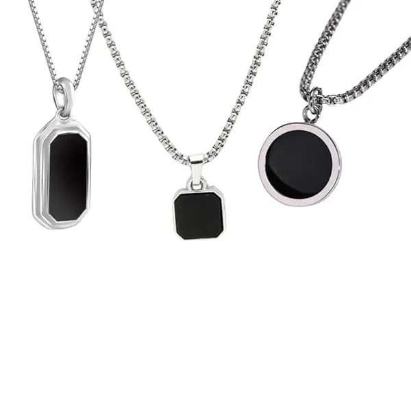 Set_Of_3_Men's_Jewellery_Black_Silver_Chain_For_Men_Boys_Geometric_Stainless_Steel_Black_Silver_Locket_Pendant_Necklace_Chain_For_Men_Boys_For_Husband_Gift_Chains