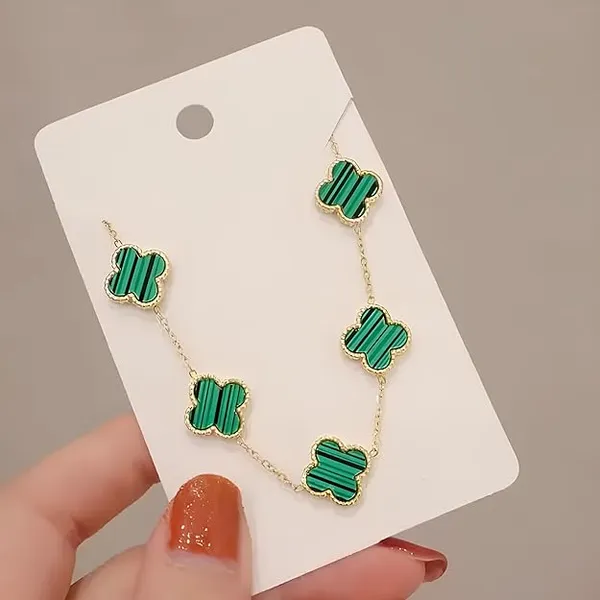 Stainless_steel_Women_Green_Four_Leaf_Clover_Gold_Plated_Non_tarnish_Chain_Bracelet
