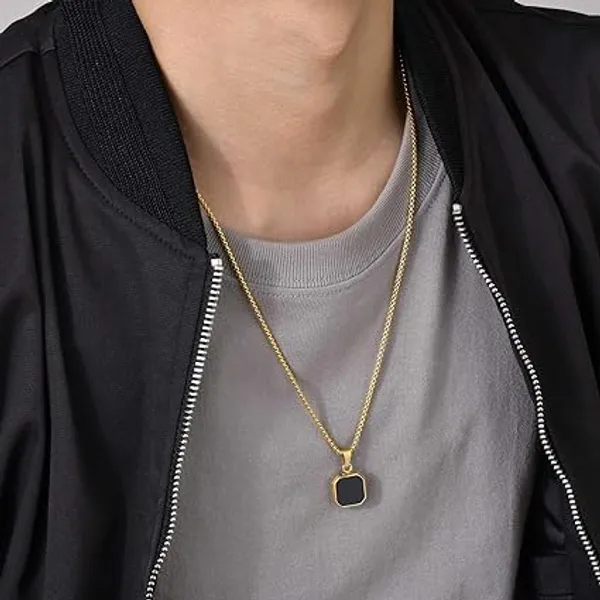 Pack_Of_2_Classic_Stainless_Steel_Square_Necklace_For_Man_And_Women,_Black,_Golden_And_Silvery_Party_Accessories,_Punk_Jewelry_Pendant_Necklace_(Black)