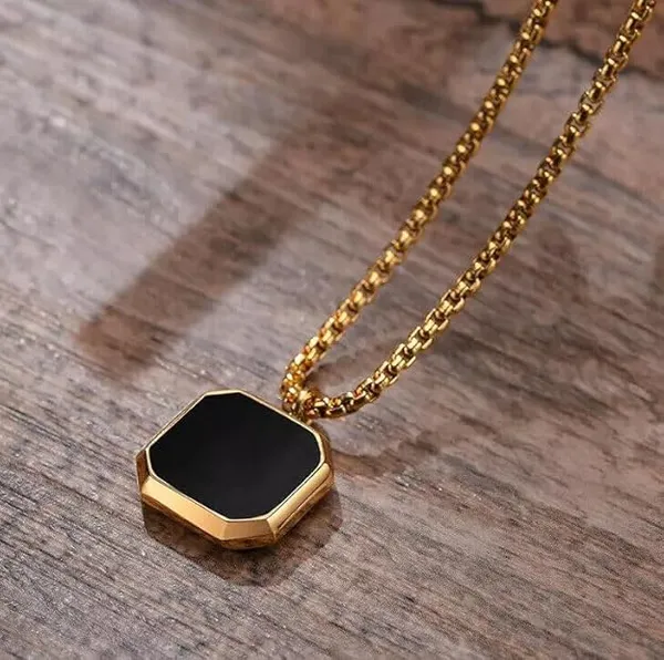 Pack_Of_2_Classic_Stainless_Steel_Square_Necklace_For_Man_And_Women,_Black,_Golden_And_Silvery_Party_Accessories,_Punk_Jewelry_Pendant_Necklace_(Black)