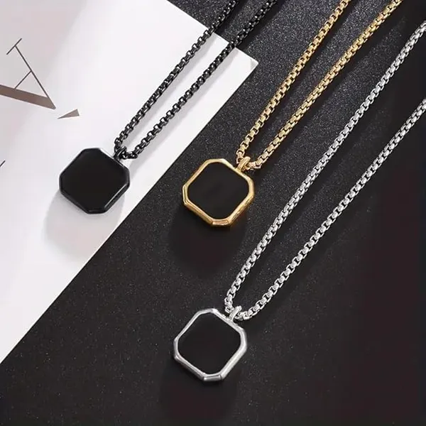 Pack_Of_2_Classic_Stainless_Steel_Square_Necklace_For_Man_And_Women,_Black,_Golden_And_Silvery_Party_Accessories,_Punk_Jewelry_Pendant_Necklace_(Black)