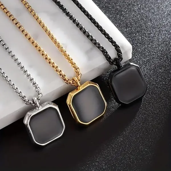 Pack_Of_2_Classic_Stainless_Steel_Square_Necklace_For_Man_And_Women,_Black,_Golden_And_Silvery_Party_Accessories,_Punk_Jewelry_Pendant_Necklace_(Black)